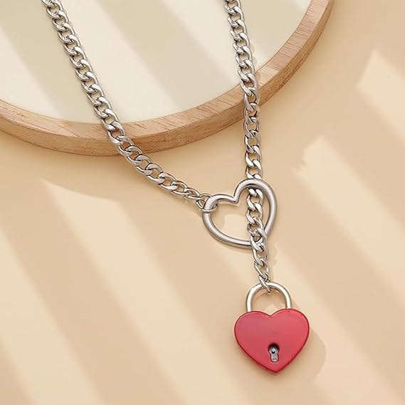 Pink Heart Lock Necklace