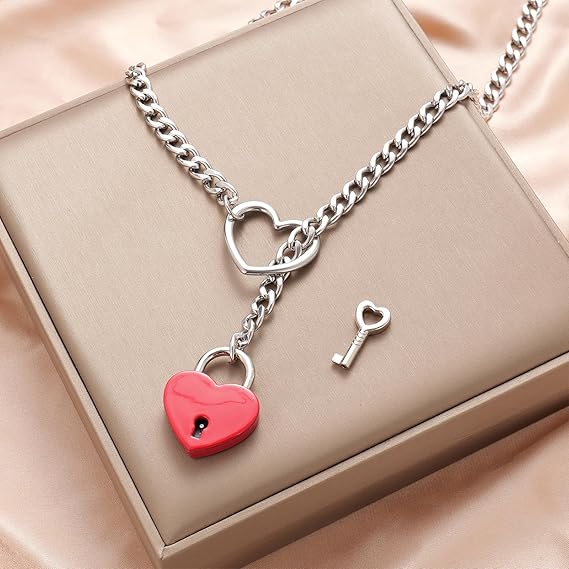Pink Heart Lock Necklace